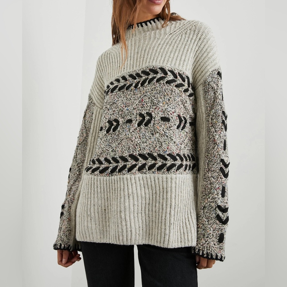 Rails Raini Heather Cables Sweater Size Large Black Grey Multi-Colour